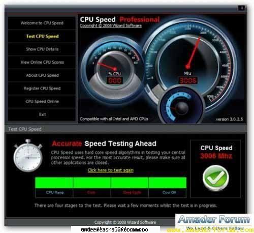 use cpu speed to test your intel or amd processor speed. this great little will tell you the real